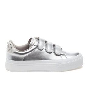 J/Slides NYC Silver Metallic Velcro Strap Studded Sneakers‎ Women's Size 6.5